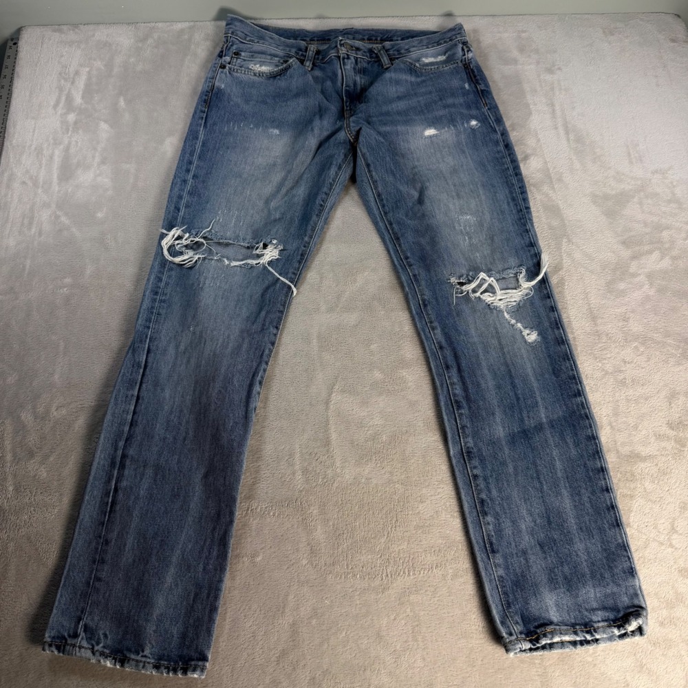 Levi's 511 Slim Distressed Jeans Mens 34x32 Blue Cotton Denim Ripped Casual